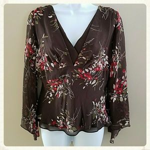 Loft Silk Floral Bell Sleeve Top